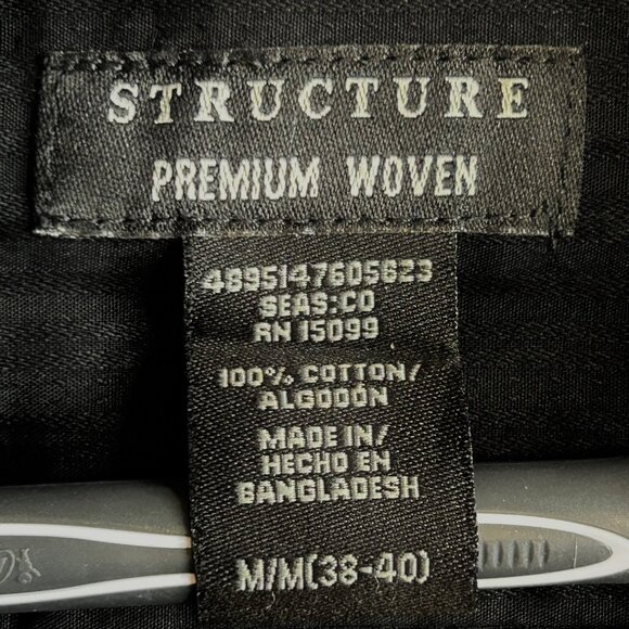 Men's Structure Medium (38-40) Black Pinstriped Button-up Long Sleeve Shirt - Picture 7 of 10